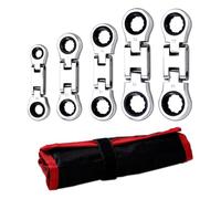Cpolebev Set di Chiavi A Cricchetto Tozze con Testa Flessibile da 5 Pezzi, Combinazione SAE 72 Denti, Placcatura In Nichel con Arrotolabile