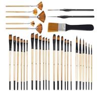 Cpolebev Set di Pennelli da 32 Pezzi per Pittura Acrilica, Setole In Nylon Premium con Kit di Pennelli Tondi, A, Piatti, A Ventaglio, Angolari e per Dettagli