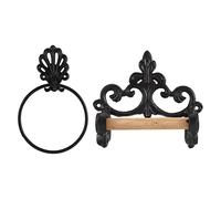 Cpolebev Set di Portasciugamani Portarotolo Nero, Portasciugamani da Bagno nel Ghisa con Portarotolo da Parete, Design Vintage