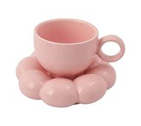 Cpolebev Set di Tazzine da caffè con Piattino Un Forma Fiore Simpatico Set Tazze da caffè con Piattino Tazza caffè nel Ceramica con Piattino Un Forma di Girasole Tazze da Latte 200 Ml Rosa