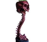 Cpolebev Set Fioriera con Teschio in Resina e Supporto per Colonna Vertebrale, Vaso con Teschi in Poliresina, Decorazione di Halloween Fiore con Testa di Teschio Umano retrò Facile da Usare Rosso