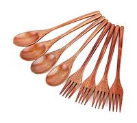 Cpolebev Set Forchette Cucchiai nel Legno 8 Pezzi, Set di Utensili nel Legno nel Stile Giapponese, Cucchiaio da Cucina Fatto Un Mano, Set di da Viaggio Riutilizzabili B