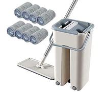 Cpolebev Set Mop per Pavimenti Rotazione di 360 Gradi Manico Telescopico Mop Piatto Autopulente con Cuscinetti nel Microfibra e Secchio per La Pulizia