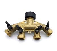 Cpolebev Splitter per Tubo nel un 4 Vie, Collettore per Rubinetto nel da 3/4 di Pollice, Connettore per Tubo da Giardino, Splitter per Rubinetto, Massiccio-Giallo