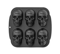 Cpolebev Stampo in Silicone per Teglia per Torta con Teschio di Halloween, Teglia da Forno in Silicone 3D con Teschio Pirata A 6 cavità, Nero 29x27 cm