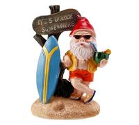 Cpolebev Statuette di Gnomi Divertenti in Resina con Segno di Benvenuto della Tavola da Surf Sono Le 5 in Punto Statua da Qualche Parte per la Decorazione del Giardino di Casa