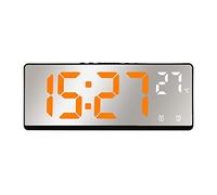 Cpolebev Sveglia Un Specchio con Controllo Vocale Temperatura Digitale Doppio Allarme Snooze Orologio da Tavolo da Tavolo modalità Notturna 12/24 Ore (Arancione)