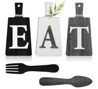 Cpolebev Tagliere Set di Cartelli per Mangiare da Appendere in Cucina, Cartello per Mangiare con Forchetta e Cucchiaio, Decorazione da Parete e da Cucina, Durevole e Facile da Installare