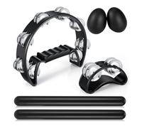 Cpolebev Tamburelli da 6 Pezzi, Tamburello A Mezzaluna Tenuto In Mano con Bastoncini Ritmici Shaker per Uova Set di Strumenti Musicali A Percussione