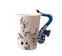 Cpolebev Tazza In Ceramica con Musica Creativa da 240 Ml. Simpatico Caffè, Tè, Latte, Tazze e Tazze con Manico, Novità, Regali, Sassofono Blu