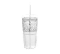 Cpolebev Tazza In Vetro da 600 Ml con Coperchio e Cannuccia Tazza A Strisce Trasparenti Bicchieri Tazza da Tè e Succhi