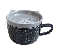 Cpolebev Tazze da Caffè In Ceramica con Coperchio Tazza di Porcellana con Gatto Carino Colazione In Famiglia Tazza di Succo di Latte Bevanda (Blu)