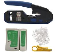 Cpolebev Tester per Cavi di Rete Kit di Attrezzi un Crimpare RJ45 CAT5 CAT5E CAT6 Kit di Attrezzi un Crimpare, 50PZ Spina Connettore RJ45 CAT6