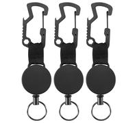 Cpolebev un Scomparsa da 3 Confezioni - Bobina Porta Badge Resistente con Clip Moschettone Multitool, con nel Acciaio Fino un 25 Pollici, Nero