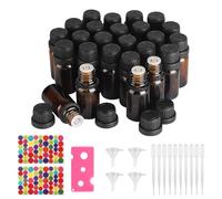 CPROSP 25pcs 10ml Boccette per Oli Essenziali, Bottiglia di Vetro | Ricaricabile Flaconi di Olio Essenziale; Imbuto e Adesivi TreMies per Aromaterapia, Profumi; con Contagocce in Plastica