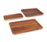 CPROSP 3 Pezzi Vassoio Legno Rettangolare 10 x 20 cm, 20 x 20 cm, 30 x 20 cm, Vassoio Portaoggetti, Vassoi da Portata di Acacia per Caffe, Bomboniere, Aperitivo, Dessert