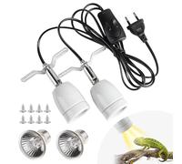 CPROSP Portalampada E27 Rettile Doppia Testa, con 2 * 25W Lampada, Lampada Riscaldante Presa con Doppio Interruttore, 1,8M Cavo e Spina, Lucertola Tartaruga UV, Presa in Porcellana Ruotabile a 360°