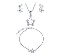 CPSLOVE Collane e Braccialetto e Orecchini da donna, Parure di gioielli in argento 925, Collana Ciondolo Stella, Catena da 45cm, Bracciale Stella, Orecchini Stella, Zircone intarsiato, Argento