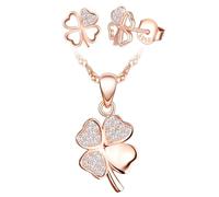 CPSLOVE Elegante Parure di Gioielli in Argento 925 da Donna Moda Ciondoli Collana a Trifoglio Quadrifoglio Zirconi Creativa Orecchini di Trifoglio Scheletro Set di Gioielli in Oro Rosa