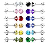CPSLOVE Orecchini da Donna in Acciaio Inossidabile Orecchini a lobo a Quattro Griffe di Zirconi 12 Paia Orecchini Solitari Orecchini a Perno con 4mm Zirconi Colorati da Uomo