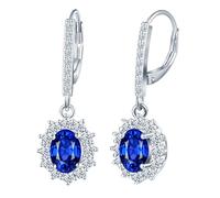 CPSLOVE Orecchini di Pietre Preziose per Donna, Pendenti d'orecchio in Argento 925 con Zirconia Blu Oceano Ovali, Cerchi con Chiusura Francese, Gioielli Moda da Matrimonio e Quotidiano