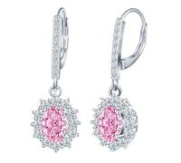 CPSLOVE Orecchini di Pietre Preziose per Donna, Pendenti d'orecchio in Argento 925 con Zirconia Rosa Ovali, Cerchi con Chiusura Francese, Gioielli Moda da Matrimonio e Quotidiano