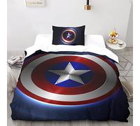 CPSUN Capitan America Set Di Biancheria Da Letto Con Copripiumini Stampa 3D Per Bambini E Adulti, 2 pezzi, Copripiumino in Microfibra Con Chiusura Lampo E Federe, Single(135x200cm)