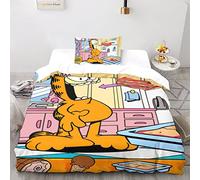 CPSUN Garfield Set Di Biancheria Da Letto Di Stampato in 3D Con Federe, Copripiumino Da Con Chiusura A Cerniera, Copripiumini Microfibra Morbida Single(135x200cm)