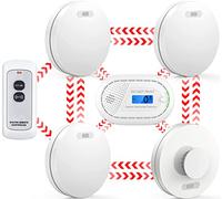 CPVAN Pacchetto di allarme senza fili interconnessi fumo, calore e monossido di carbonio con telecomando, durata della batteria di 10 anni, certificato CE, EN50291, pre collegato. Confezione da 5