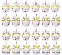 CPYJW 24 Pezzi Torta Unicorno,Cupcake Wrapper Topper Unicorno Per Torta Compleanno Per La Festa Di Compleanno Di Unicorno Forniture Per Cupcake Unicorno Bambini Tema Party Regalo