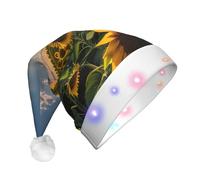 CPyuqw Cappello di Natale unisex con stampa a luce solare con girasoli a LED, cappello da Babbo Natale per feste invernali, vacanze e uso quotidiano