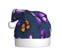 CPyuqw Cappello natalizio per adulti, cappello da Babbo Natale unisex con bel design viola con stampa di farfalle, caldo copricapo per le vacanze