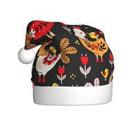 CPyuqw Cappello natalizio per adulti, cappello da Babbo Natale unisex con simpatico motivo con galline di gallo, caldo copricapo per le vacanze