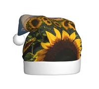 CPyuqw Cappello natalizio per adulti, cappello di Babbo Natale unisex con girasoli e luce solare, caldo copricapo per le vacanze