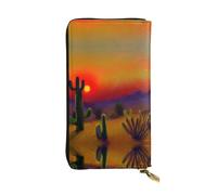 CPyuqw Portafoglio in pelle con stampa unicorni su strisce colorate, per donne e uomini, pochette con porta carte, portamonete e scomparto per libretto degli assegni, Cactus al tramonto nel deserto