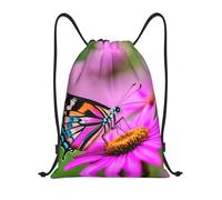 CPyuqw Sacca con coulisse - Borsa da palestra leggera con stampa floreale con farfalle e spallacci regolabili, Nero , S