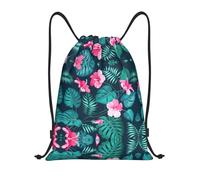 CPyuqw Sacca con coulisse - Borsa da palestra leggera con stampa floreale rosa Hawaii con tracolla regolabile, Nero , S