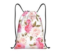 CPyuqw Sacca con coulisse - Borsa leggera con stampa floreale rosa rosa con coulisse e spallacci regolabili, Nero , S