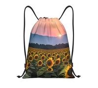 CPyuqw Sacca con coulisse, leggera, con stampa di girasole, borsa da palestra con coulisse e spallacci regolabili, Nero , S