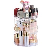 Cq acrylic Organizer per trucco rotante a 360 gradi, a 4 ripiani, trasparente, rotondo, per la cura della pelle, per la cura della pelle, per la toeletta, da bagno
