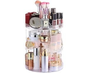Cq acrylic Organizer per trucco rotante a 360 gradi, a 4 ripiani, trasparente, rotondo, per la cura della pelle, per la cura della pelle, per la toeletta, da bagno