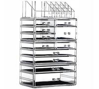 Cq acrylic Set di 4 organizer per trucchi trasparenti e impilabili, grande espositore per cosmetici per la cura della pelle, con 11 cassetti, per gioielli, accessori per capelli, prodotti per la cura
