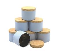CQAHDSEVF Contenitori per Candele, Barattoli for Candele Rotondi in Ferro da 12 Pezzi da 4 Once con coperchi Portaoggetti da Viaggio for aromaterapia Fai-da-Te Multicolore(Blue-with-Wood)