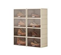 CQCCQ Scarpiera pieghevole, contenitore for scarpe impilabile senza montaggio con ante, salvaspazio for ingresso, camera da letto e casa.(Creamy yellow,4 Tiers 8 grids)