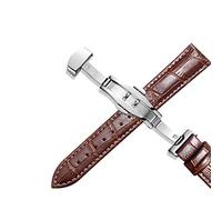 CQCQC Cinturini for orologi, cinturino universale in pelle con chiusura a farfalla in acciaio inossidabile 20mm 22mm 12-24mm(Brown white line,20mm)