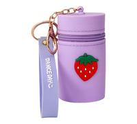 CQEAZ Portamonete portatile in silicone con portachiavi cartone animato rossetto borsa porta cambiamento borsa per donne e ragazze borsa a tracolla, Viola, 8.5x5cm/3.34x1.96in, Fragola