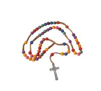 CQEAZ Rosario cattolico con perline colorate a forma di fiore, con ciondolo a forma di croci, catena religiosa per gioielli da preghiera e collana rosario da indossare tutti i giorni, 2.6x5cm