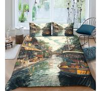 CQHJAIFDG Set Di Biancheria Canale di Amsterdam 3D Con Stampa Copripiumino Morbido Microfibra Con Cerniera Federe Cuscin Parure Copripiumino Double(200x200cm)
