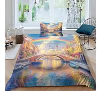 CQHJAIFDG Set Di Biancheria Canale di Amsterdam 3D Con Stampa Copripiumino Morbido Microfibra Con Cerniera Federe Cuscin Parure Copripiumino Single(135x200cm)
