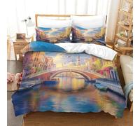 CQHJAIFDG Set Di Biancheria Canale di Amsterdam Stampa 3D Copripiumino Morbido Microfibra 3 Pezzi Federe Parure Copripiumino Single(140x200cm)